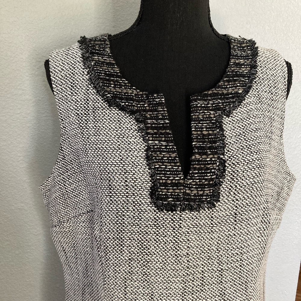 Karl Lagerfeld grey black edged sleeveless lined dress, zipper on back, size 14